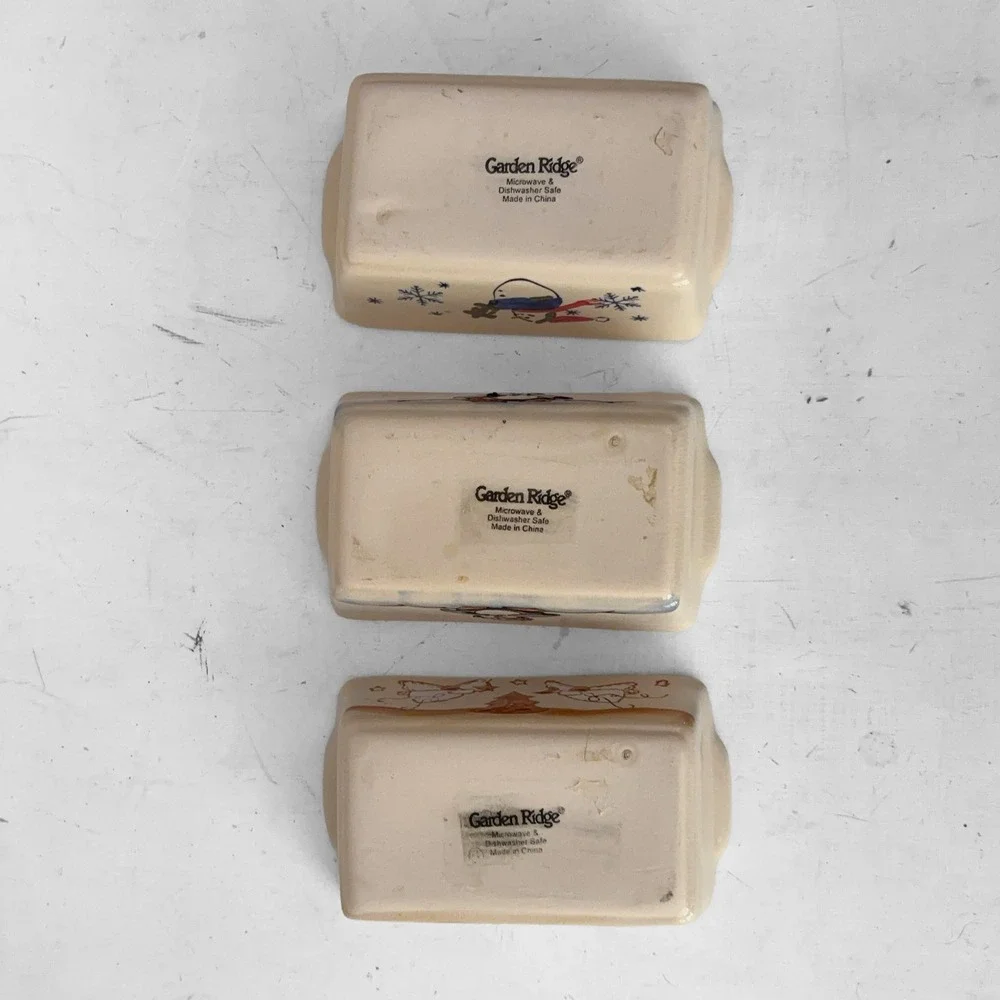 Garden Ridge Christmas Mini Loaf Pan Set 3 Snowman Penguin Angel Stoneware